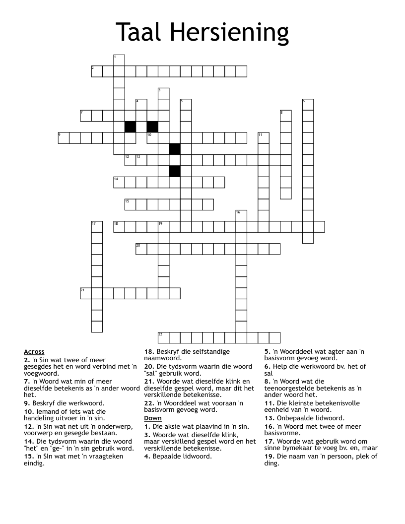 Taal Hersiening Crossword