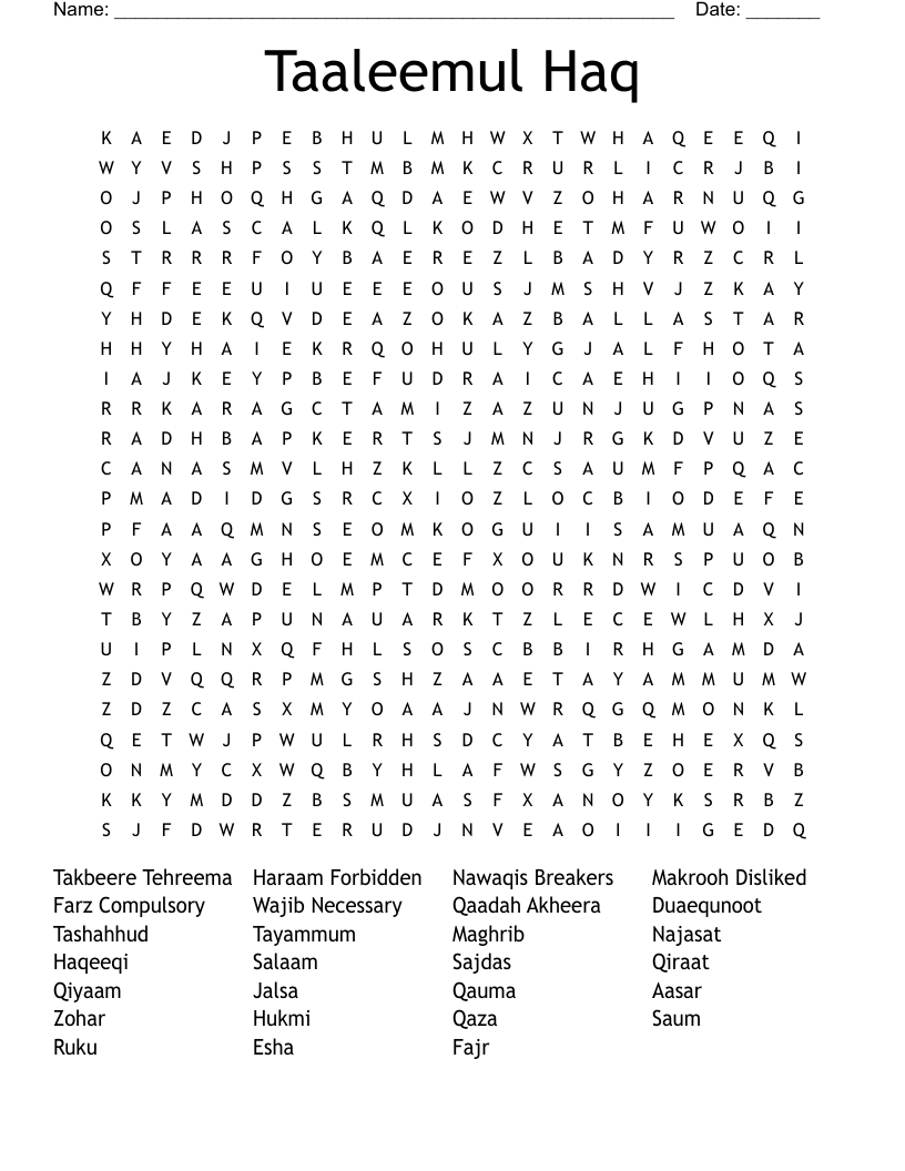 Taaleemul Haq Word Search