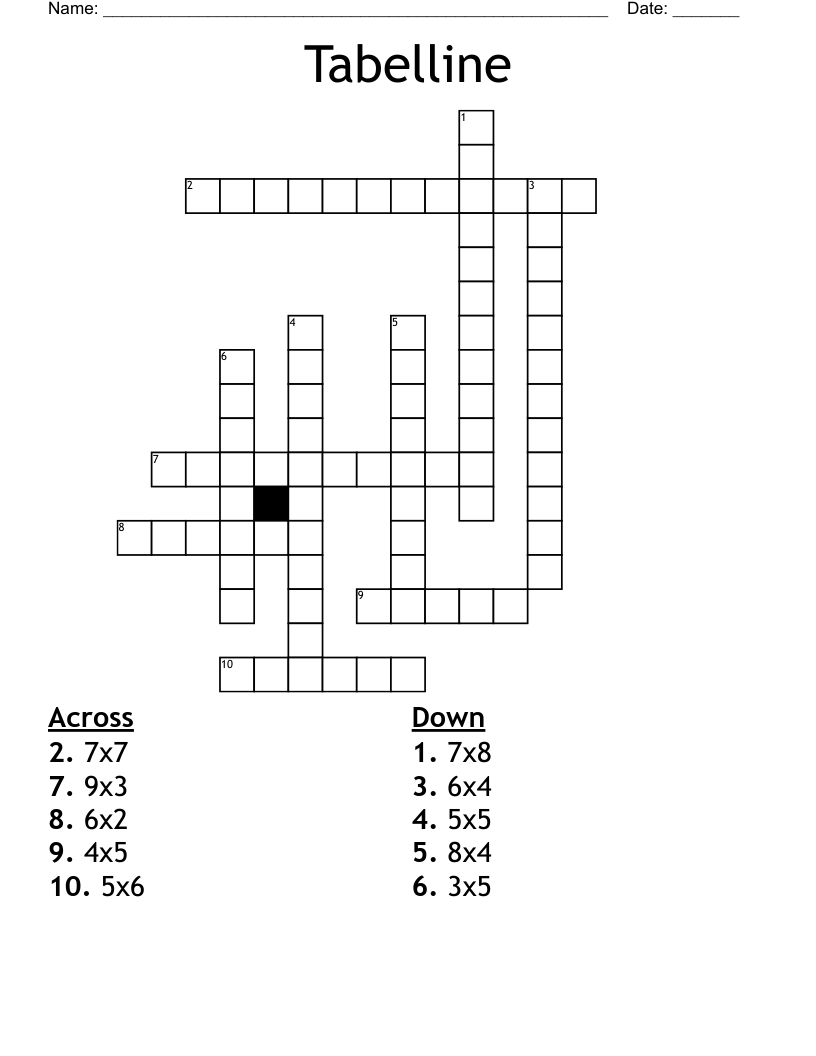 Tabelline Crossword