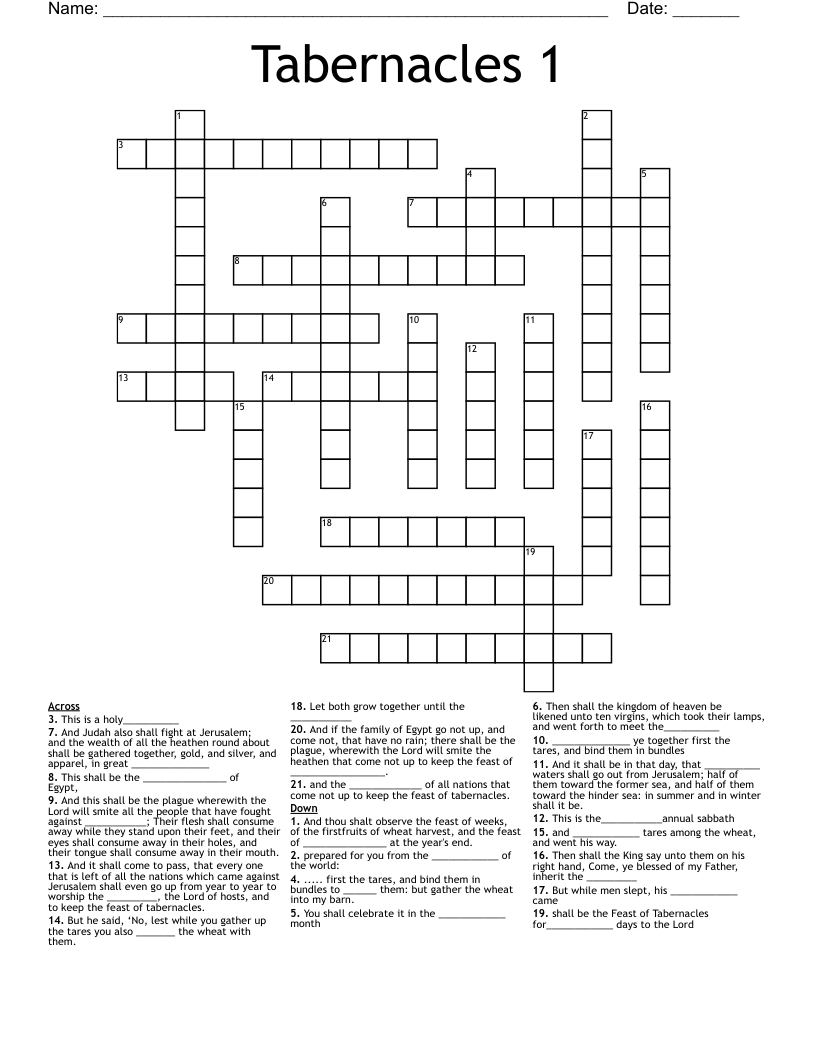 Tabernacles 1 Crossword