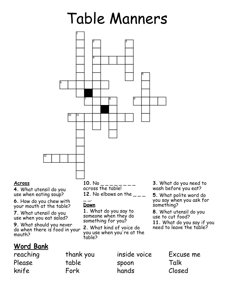 Table Manners Crossword