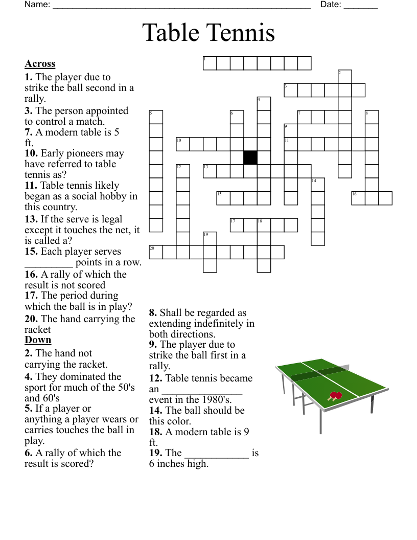 Table Tennis Crossword