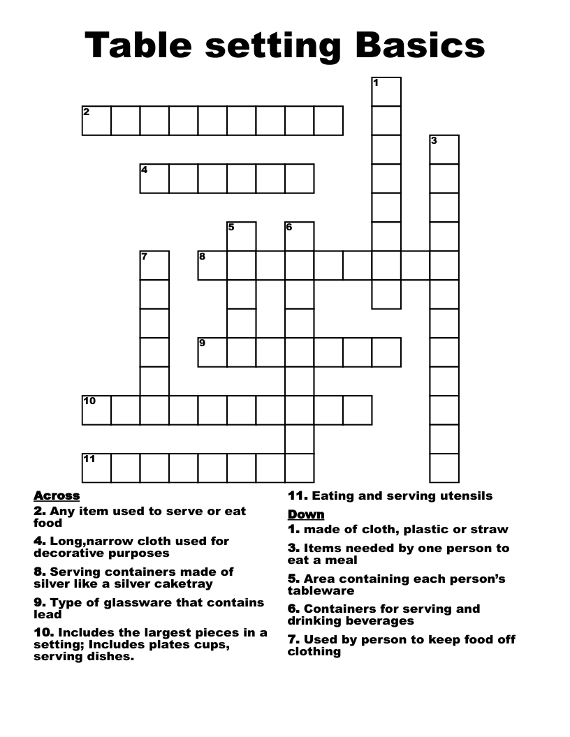 Table setting Basics Crossword