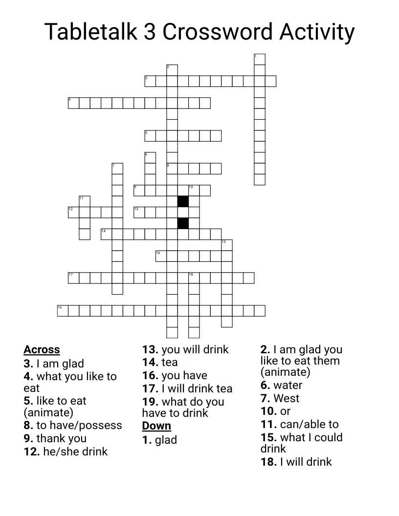 Tabletalk 3  Crossword Activity