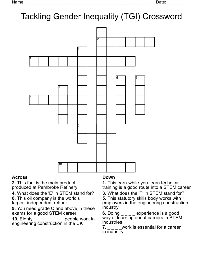 Tackling Gender Inequality (TGI) Crossword