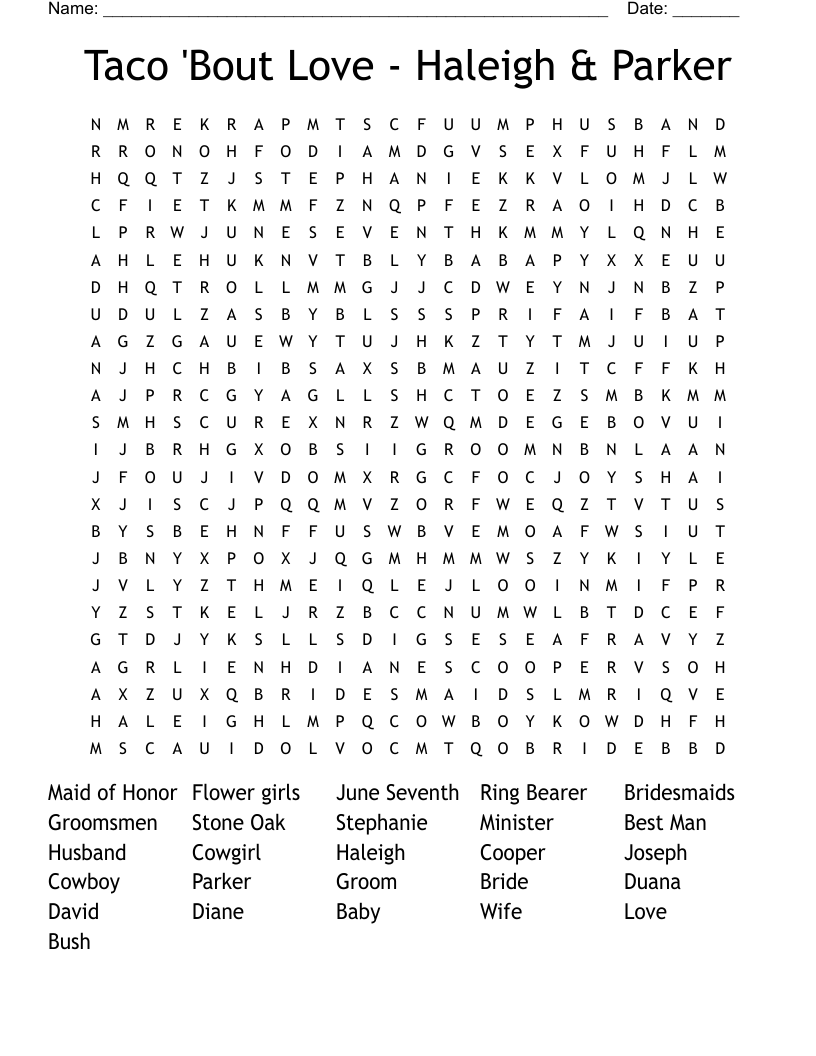 Taco 'Bout Love - Haleigh & Parker Word Search