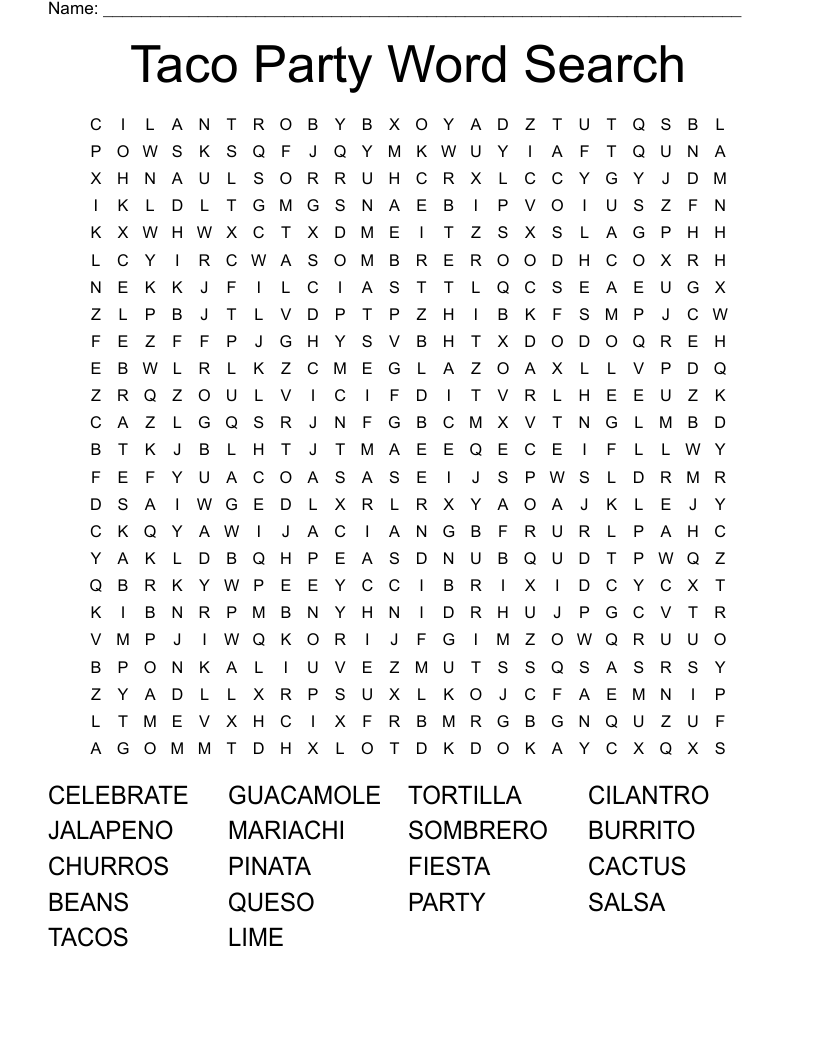 Taco Party Word Search