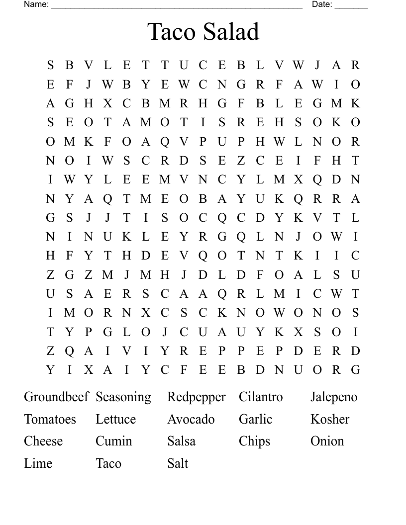 Taco Salad Word Search