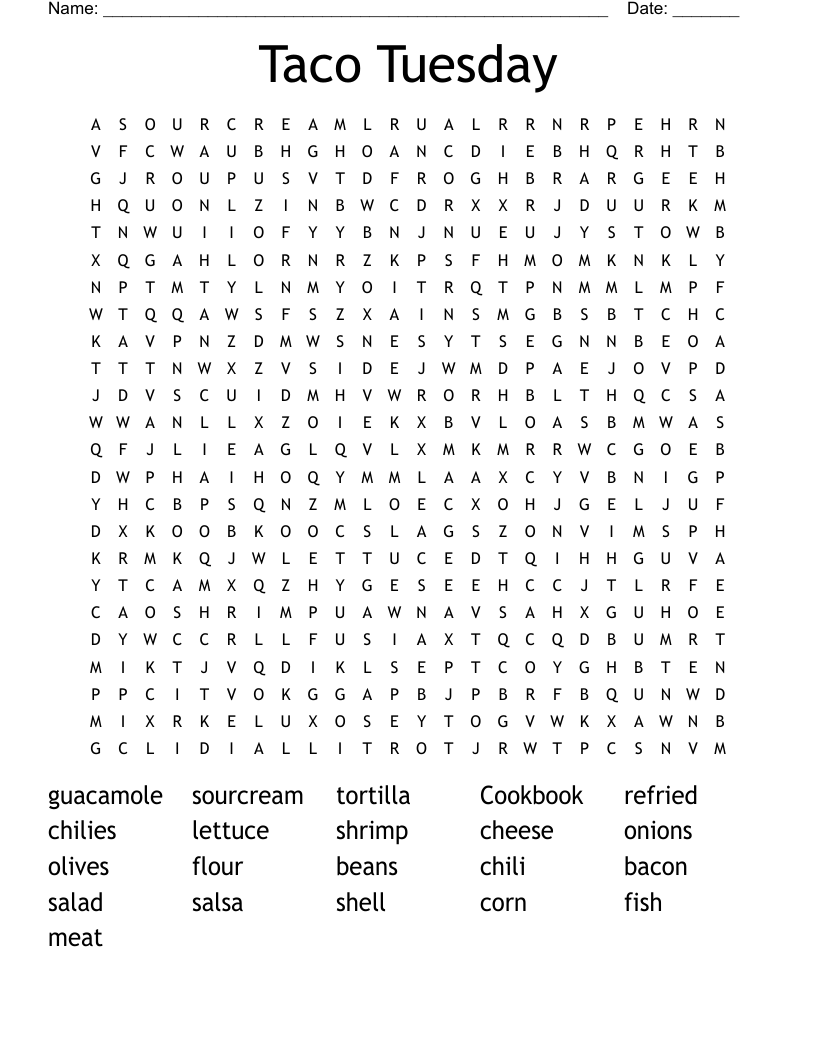 Taco Tuesday Word Search