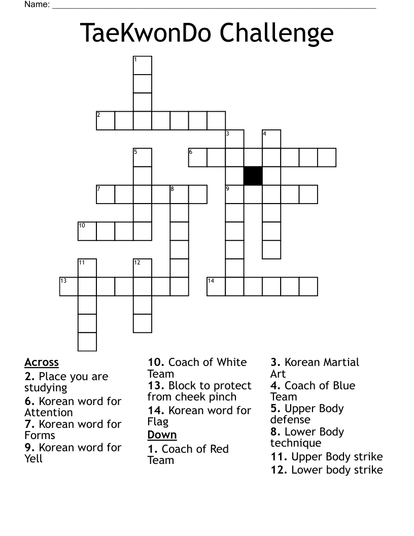 TaeKwonDo Challenge Crossword
