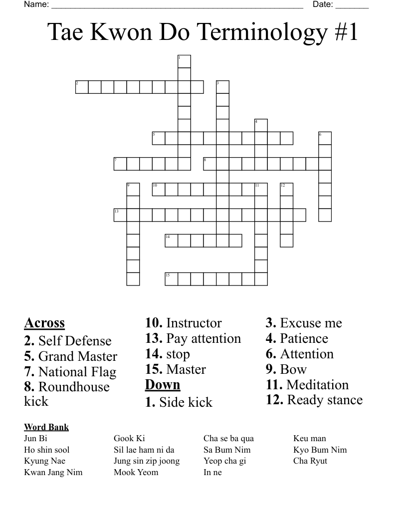 Tae Kwon Do Terminology #1  Crossword