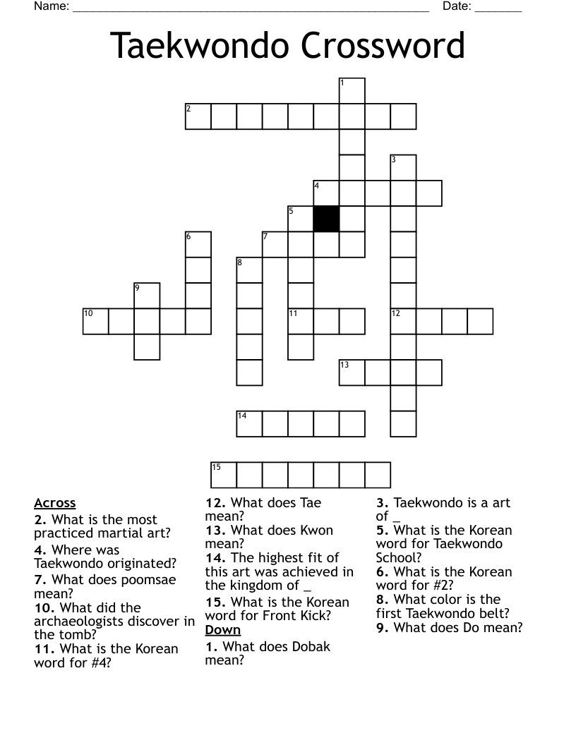 Taekwondo Crossword 