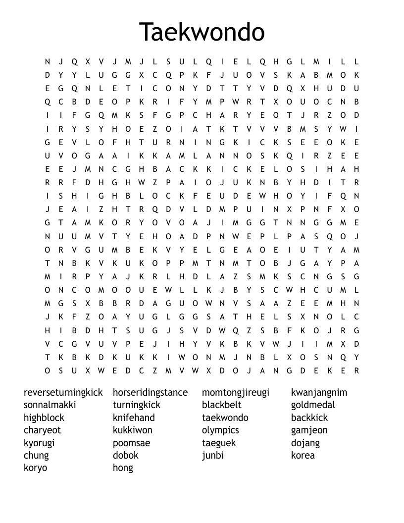 Taekwondo  Word Search