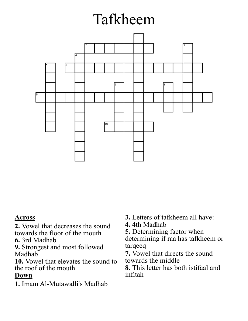 Tafkheem Crossword