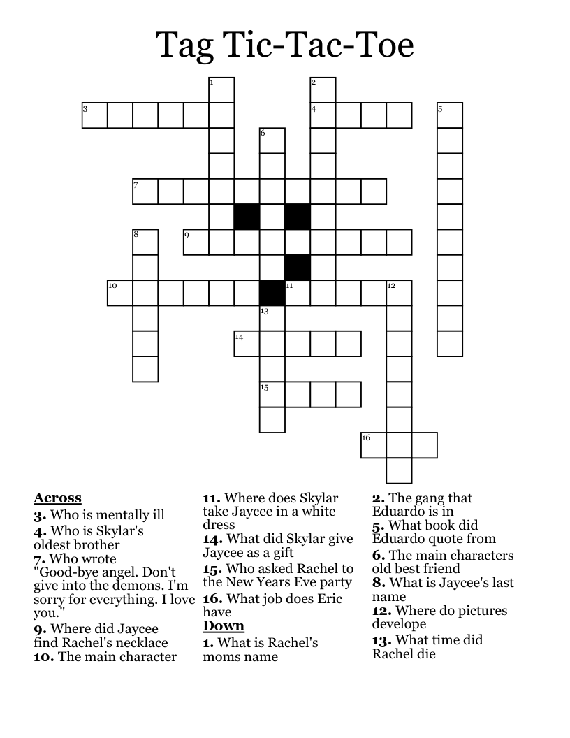 Tag Tic-Tac-Toe Crossword