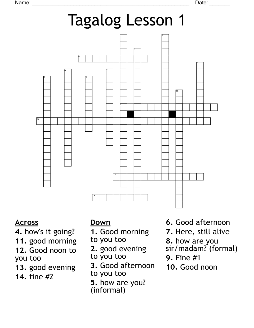 Tagalog Lesson 1 Crossword
