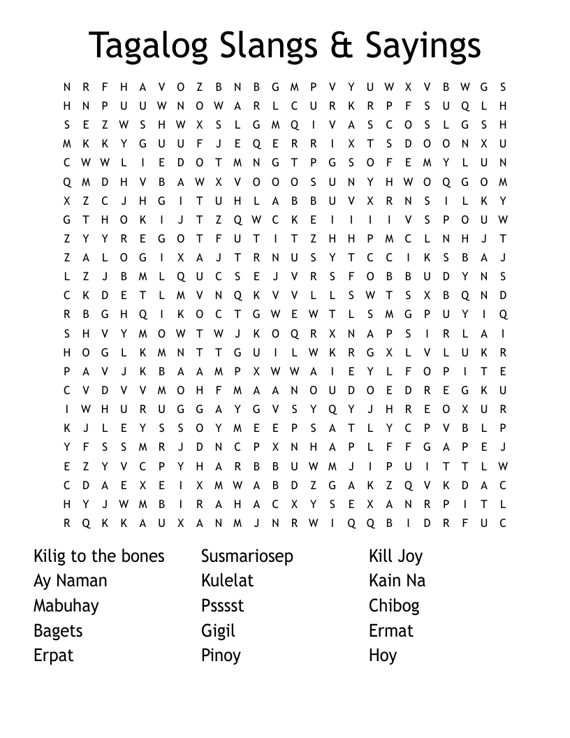 Tagalog Slangs & Sayings Word Search