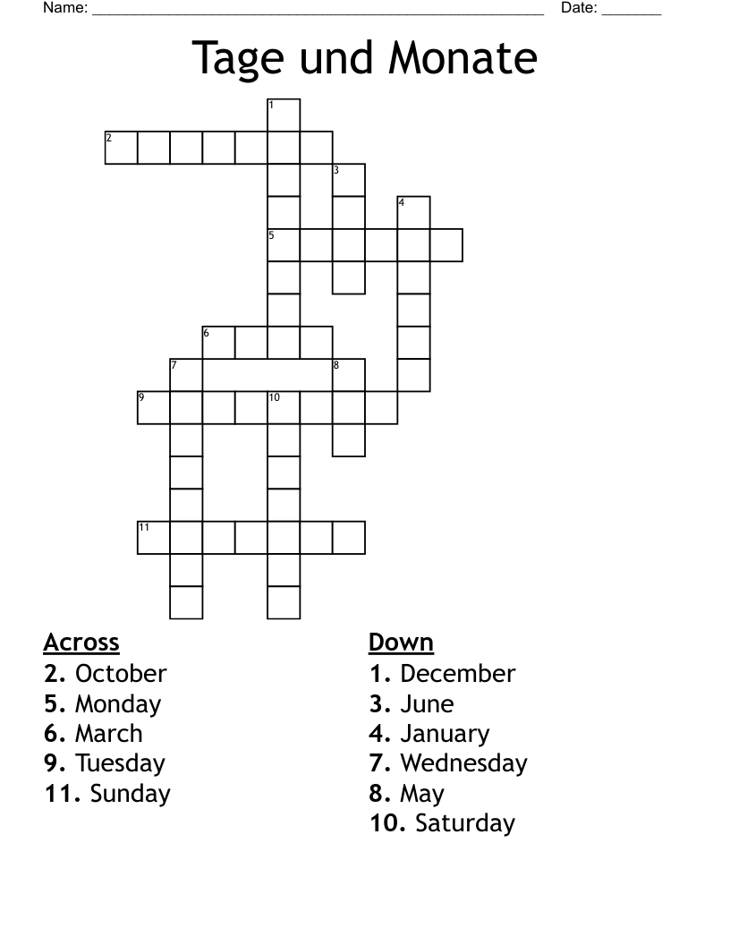 Tage und Monate Crossword