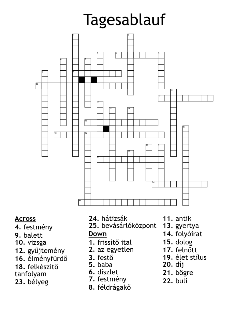 Tagesablauf Crossword