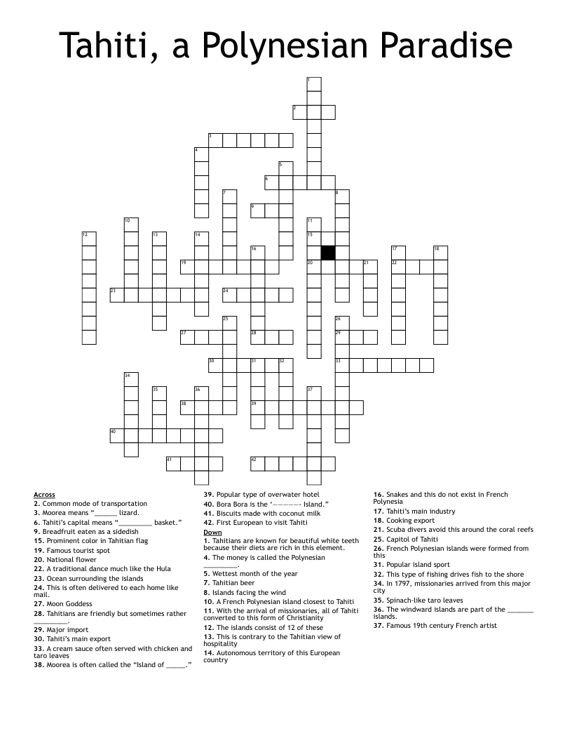 Tahiti, a Polynesian Paradise Crossword