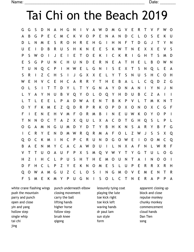 Tai Chi on the Beach 2019 Word Search