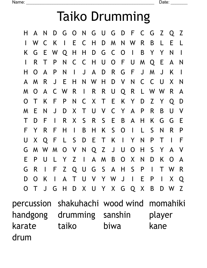 Taiko Drumming Word Search