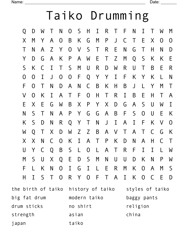 Taiko Drumming Word Search