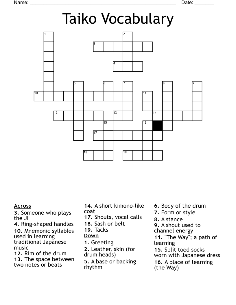 Taiko Vocabulary Crossword