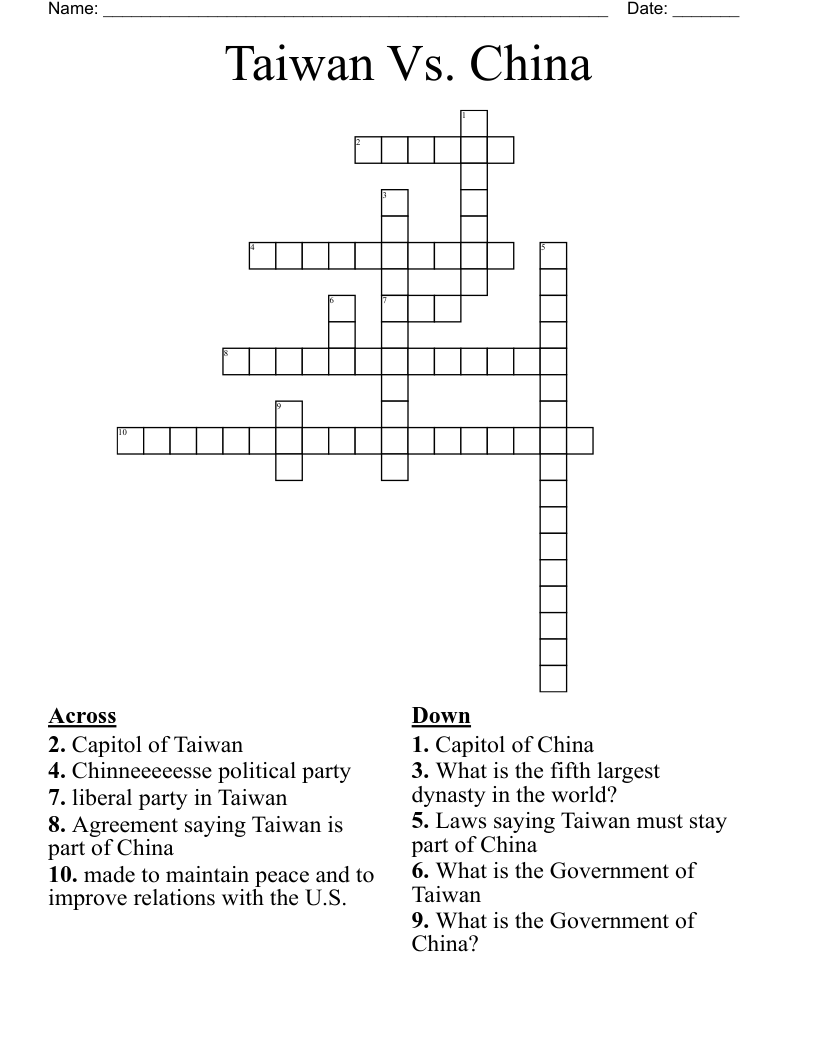 Taiwan Vs. China Crossword
