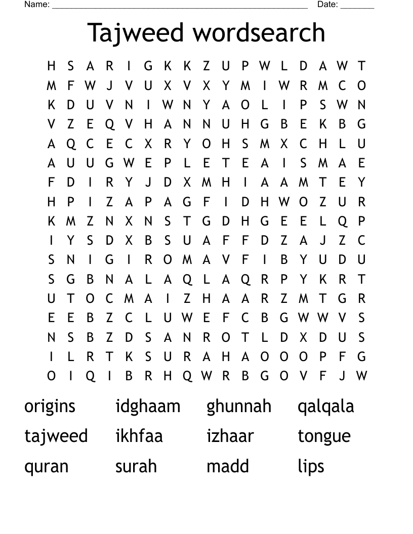 Tajweed wordsearch