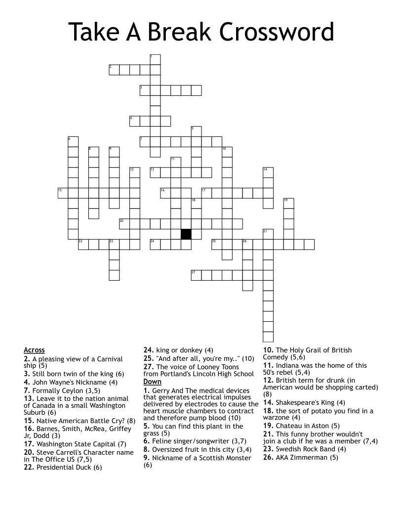 Take A Break Crossword