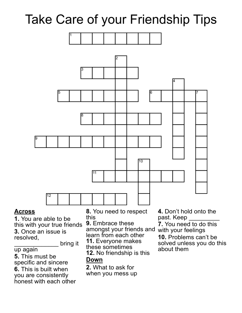 Take Care of your Friendship Tips Crossword