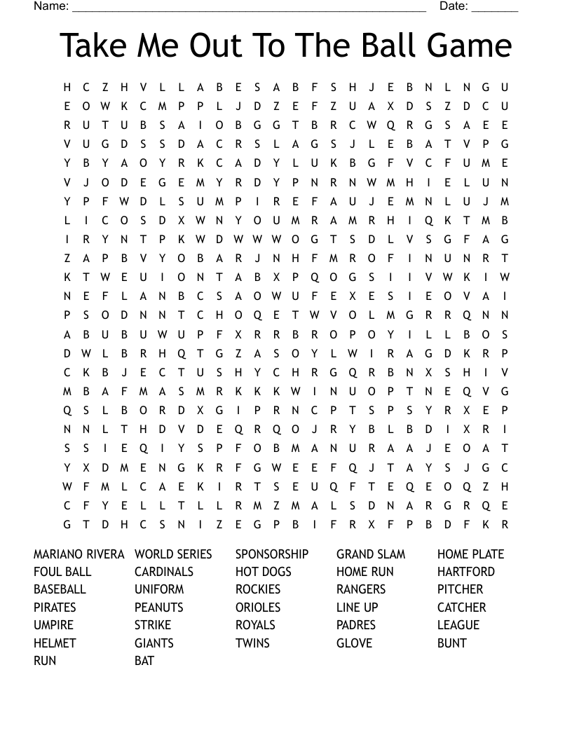 Take Me Out To The Ball Game Word Search