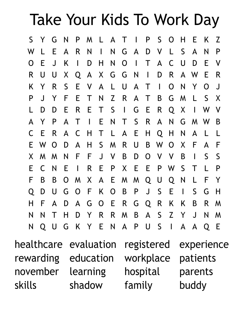 Take Your Kids To Work Day Word Search