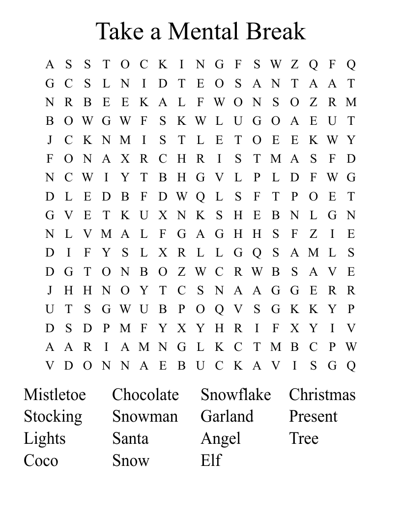 Take a Mental Break Word Search