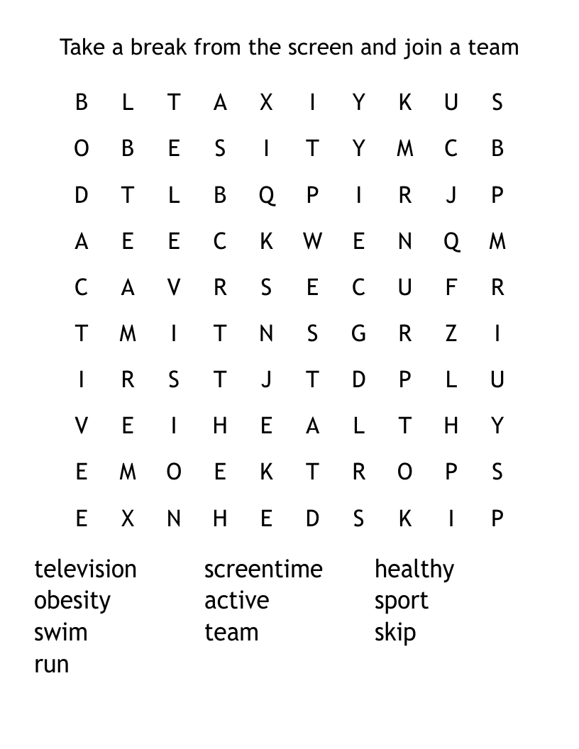 Take a break from the screen and join a team Word Search