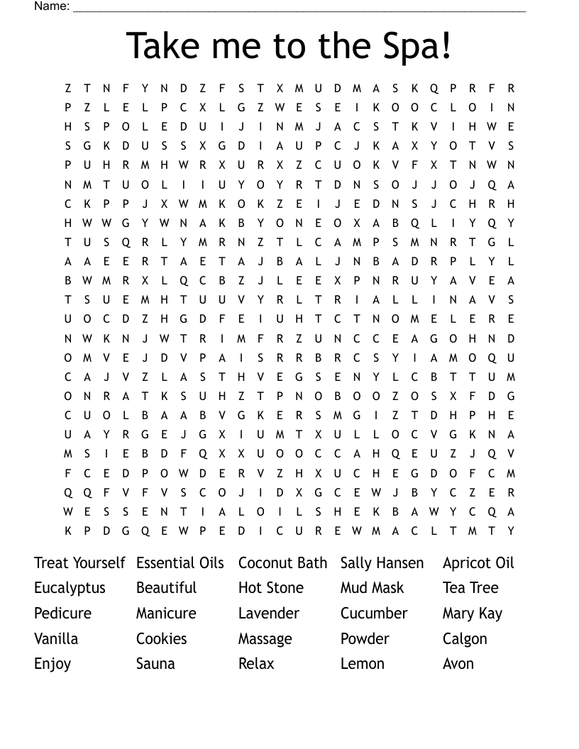 Take me to the Spa! Word Search