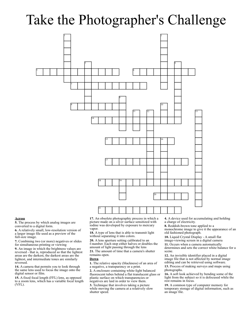 Take the Photographer's Challenge Crossword