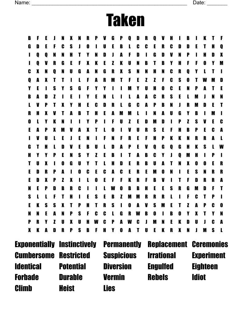 Taken Word Search