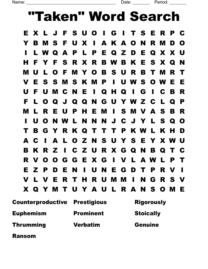 "Taken" Word Search 