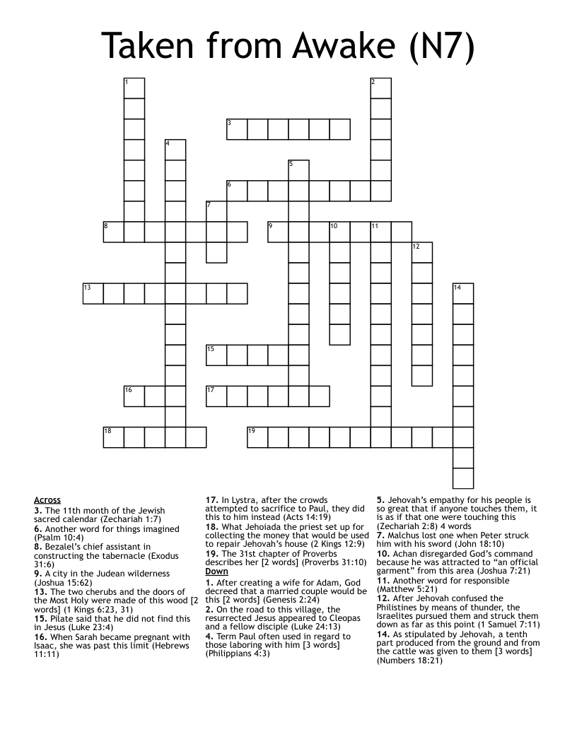 Taken from Awake (N7) Crossword