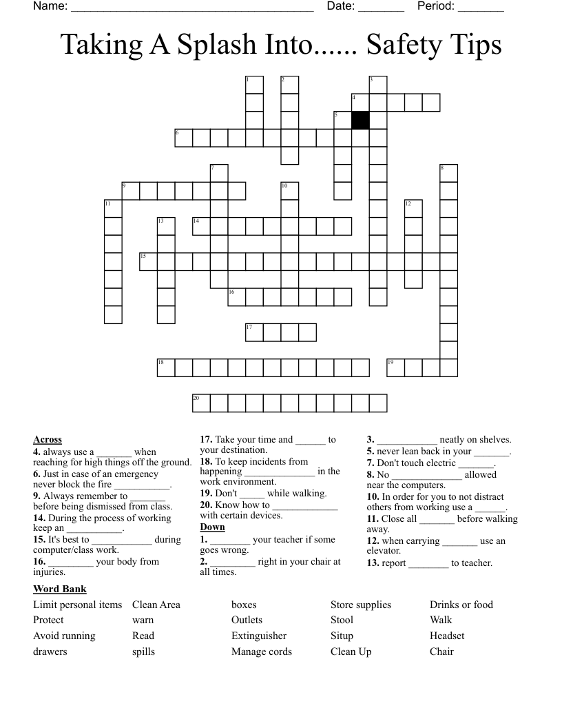 Taking A Splash Into...... Safety Tips Crossword