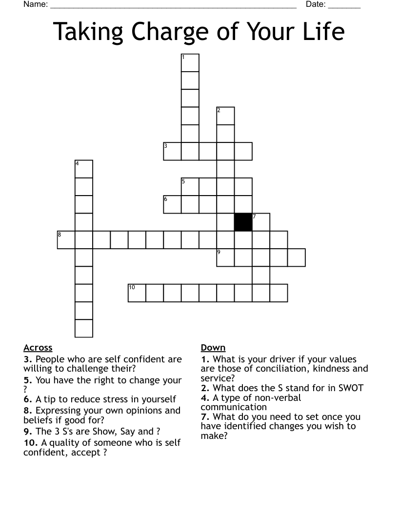 Taking Charge of Your Life Crossword