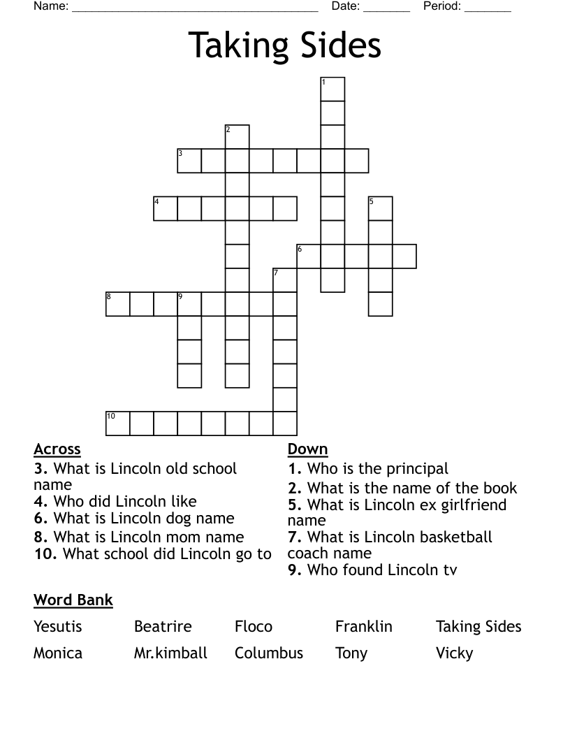 Taking Sides  Crossword