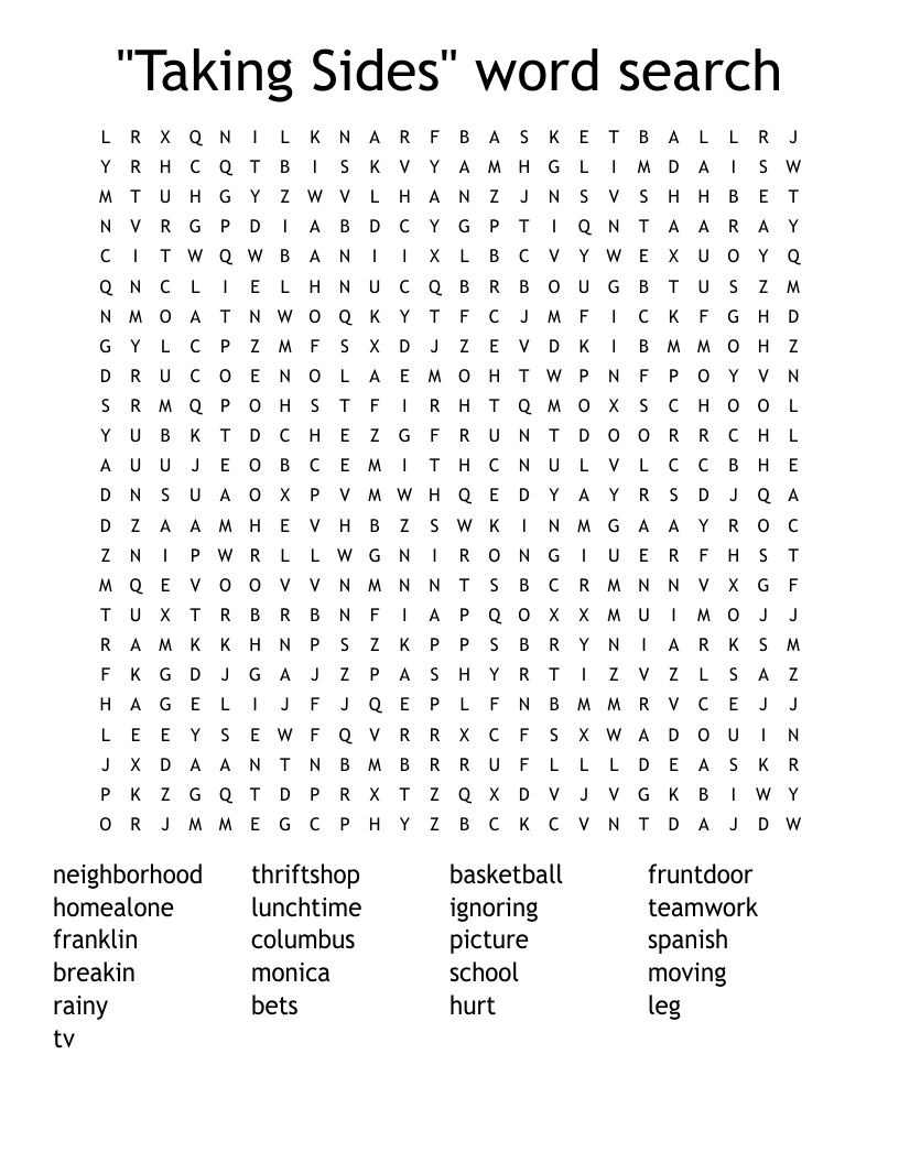 ''Taking Sides'' word search