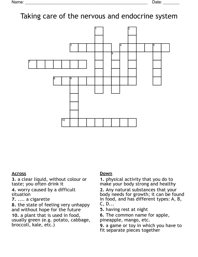 Taking care of the nervous and endocrine system Crossword