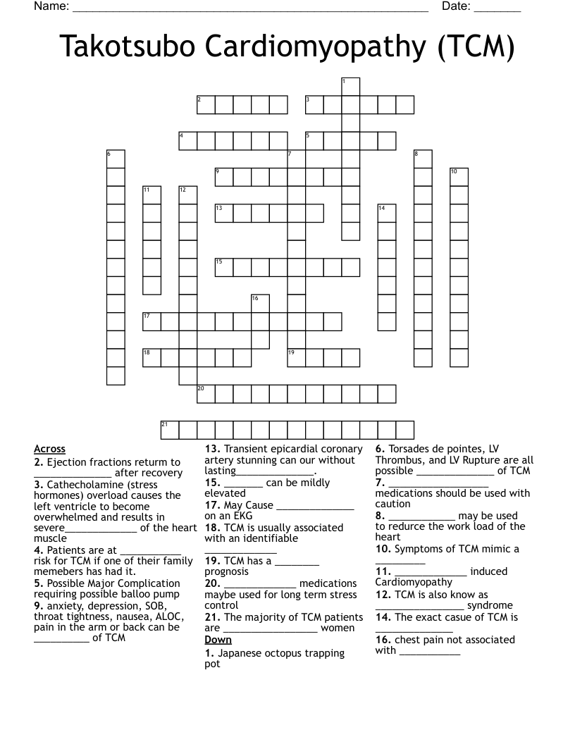 Takotsubo Cardiomyopathy (TCM) Crossword