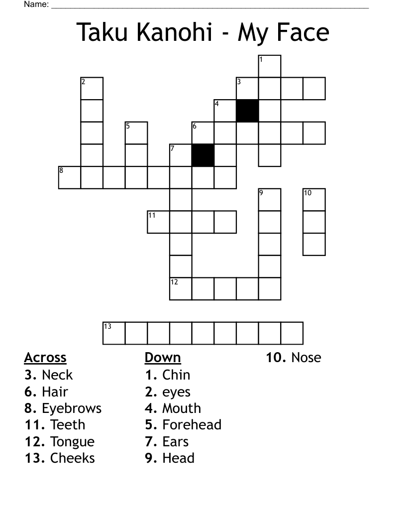Taku Kanohi - My Face Crossword