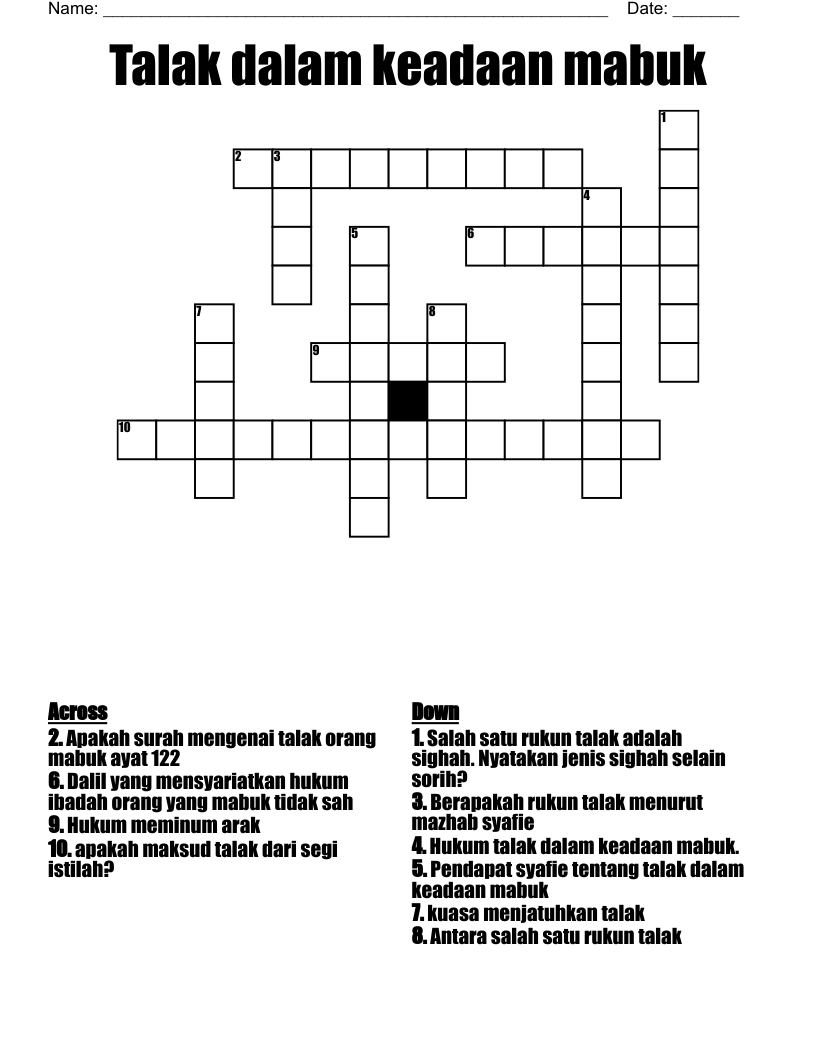 Talak dalam keadaan mabuk Crossword