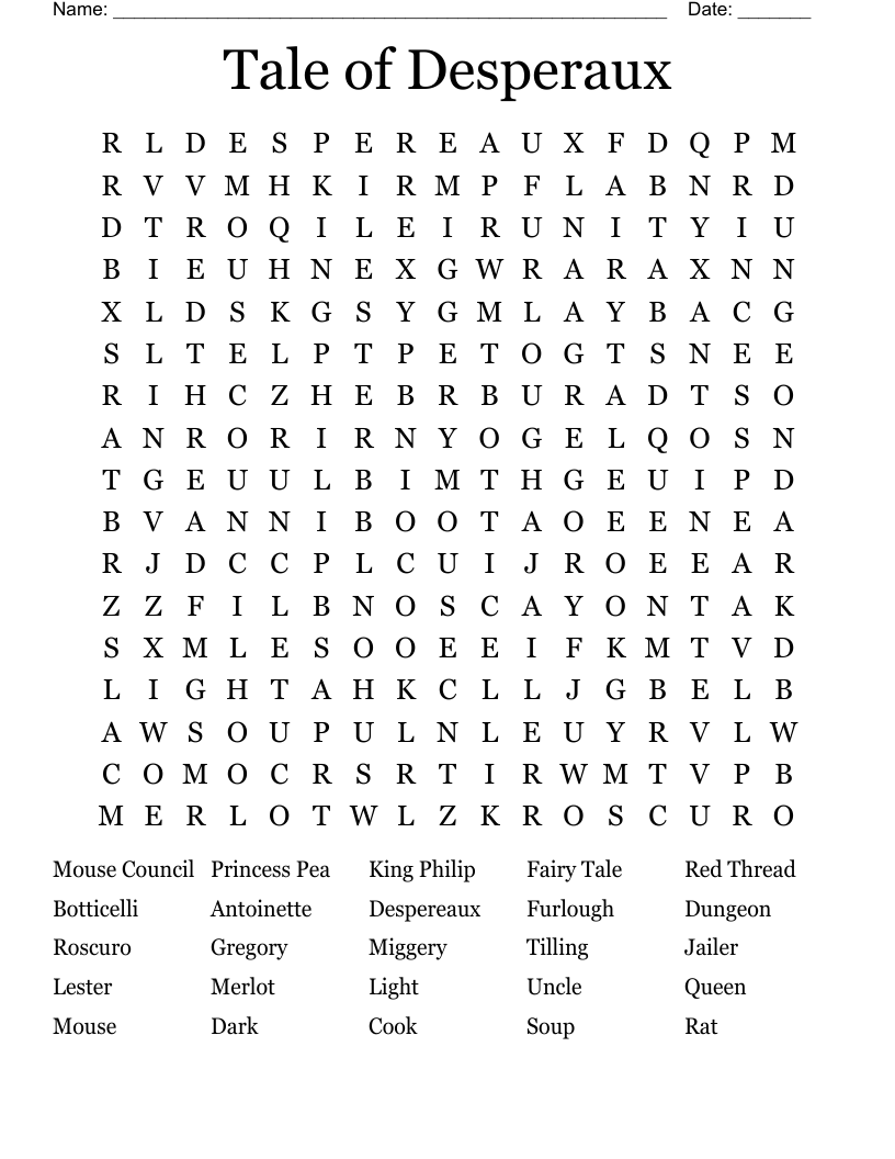 Tale of Desperaux  Word Search